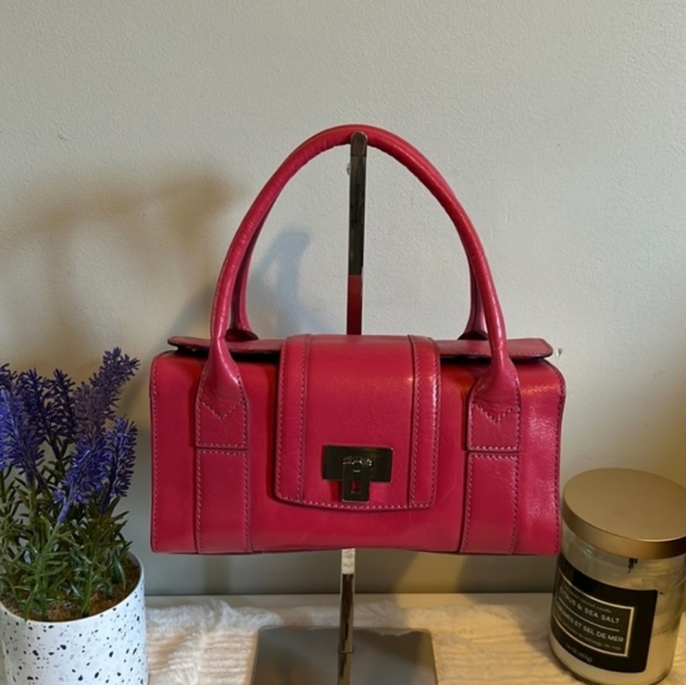 Structured Pink Leather Satchel with Top Handle